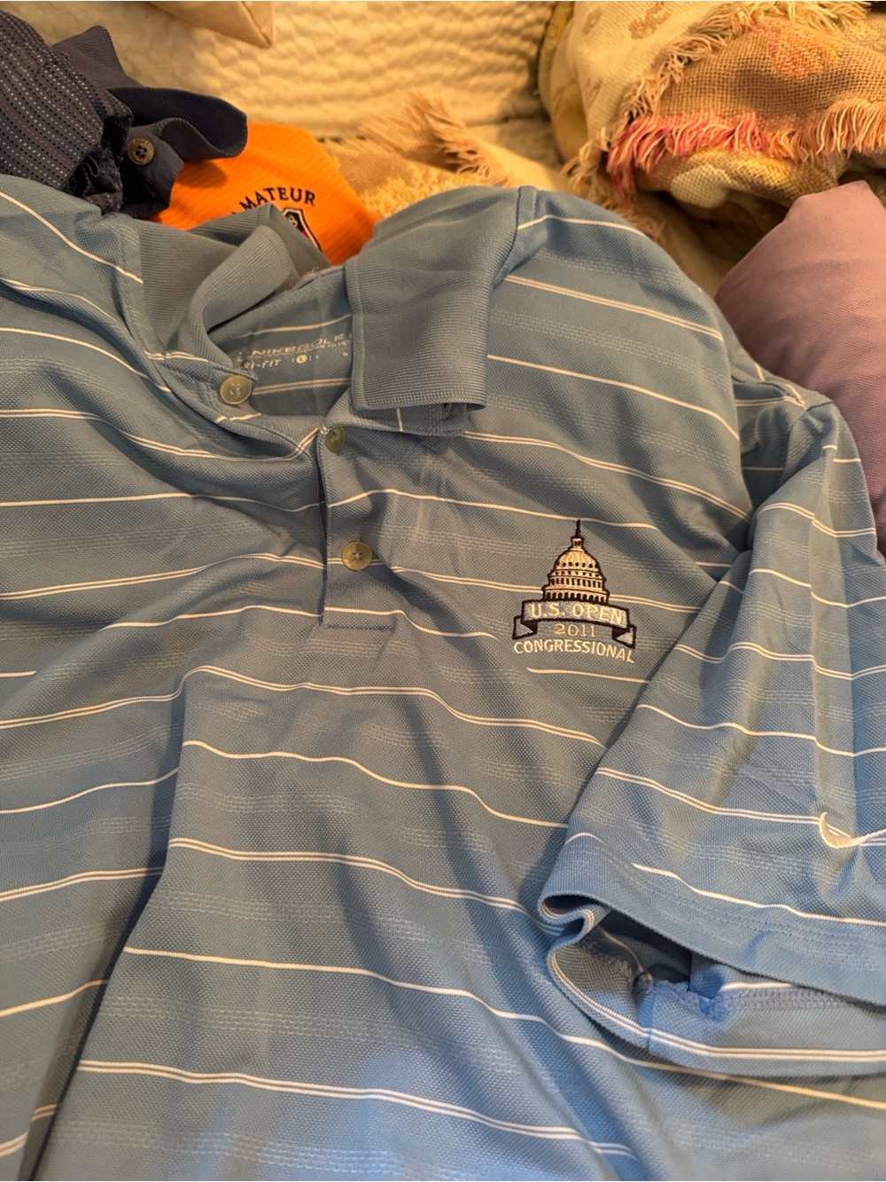 U.S. Open Congressional 2011 Light Blue Striped Polo l-xl like new